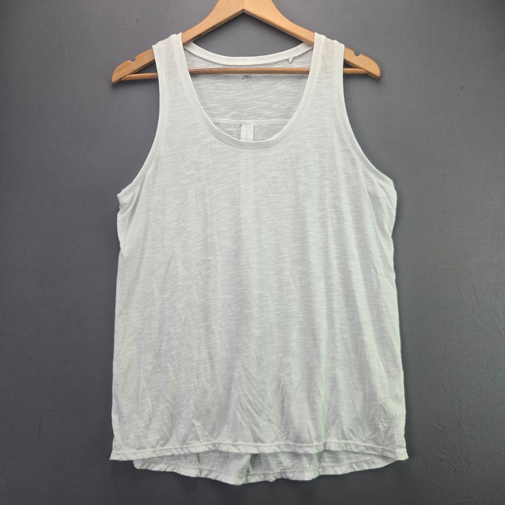Gaiam Tank Top Activewear Slub Knit Pleated Back Large White Scoop Neck Yoga